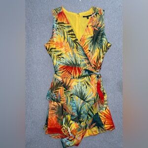 Alex Marie Women Tropical Print Sleeveless VNeck Belted Ruffled Chiffon Dress 12